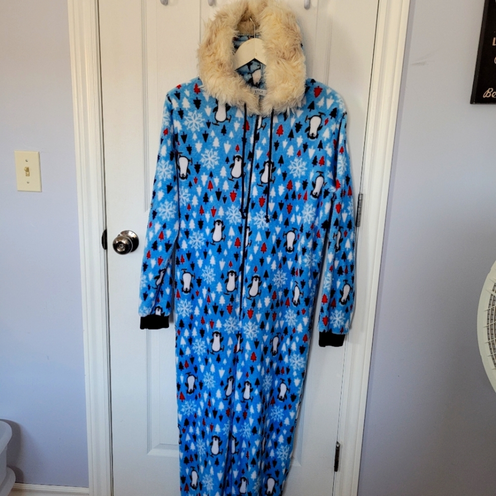 Blue Penguin Onezie with Hood